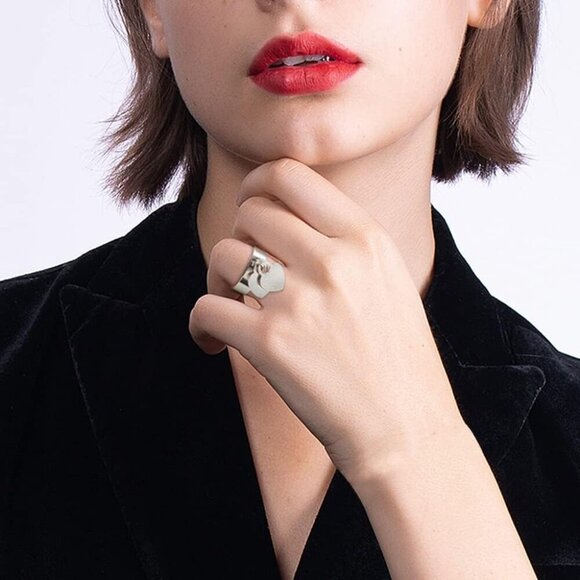 Rings with Charms for Girlfriend, 6mm Heart Dangle Ring Graducation Gift 18k Gol - Picture 2 of 6